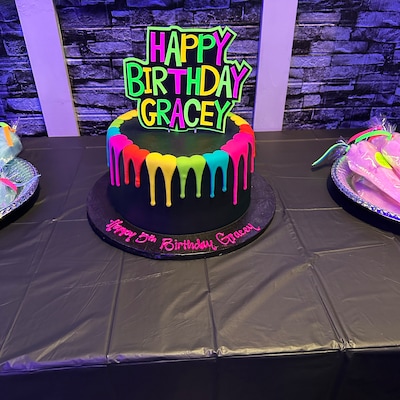Glow Party Cake Topper, Neon Birthday Cake Topper, Personalized Cake ...