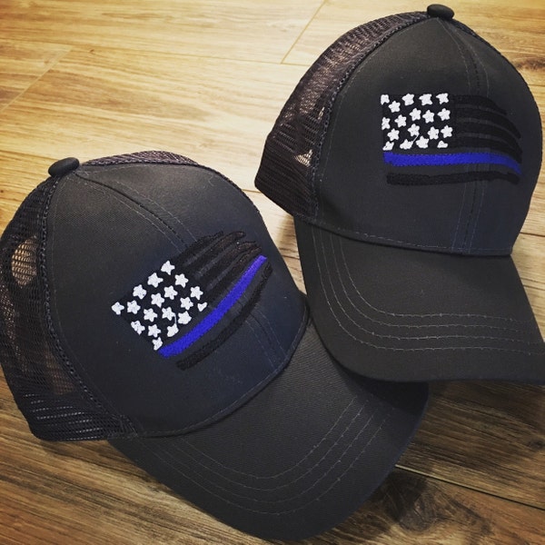Thin Blue Line Embroidery Design, American Flag Embroidery, Police