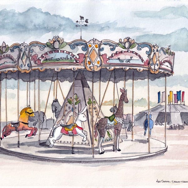 SUNFLOWER AND BEES Ink and Watercolor Painting, Drawing, Nature Art