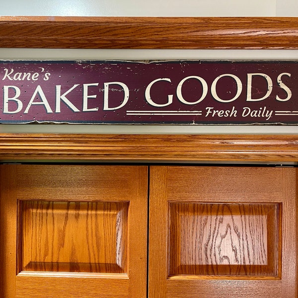 Baked Goods Wood Sign, Personalized Baker Name Sign, Bake Fresh Treats ...