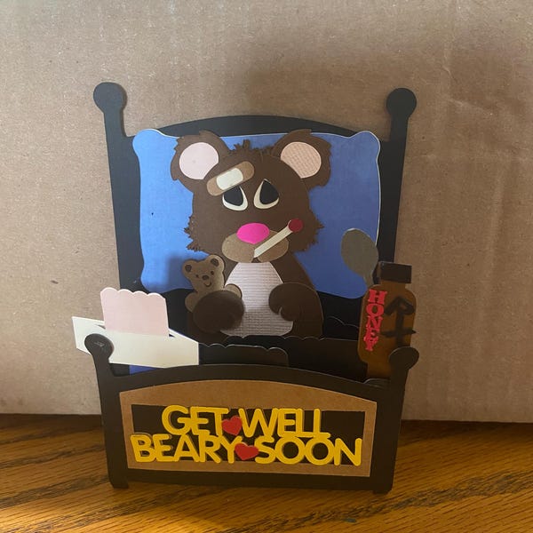 Get Well Bear Card in A Box 3D SVG - Etsy