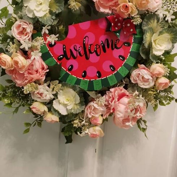 WELCOME Red Watermelon SIGN Wall Art Door Hanger Plaque Pool Backyard ...