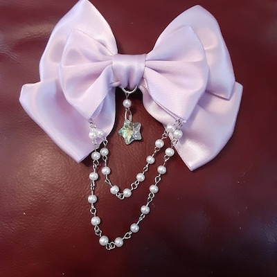 Fairy Kei Hair Clip or Brooch Bow With Glass Star and White Pearl Beads ...