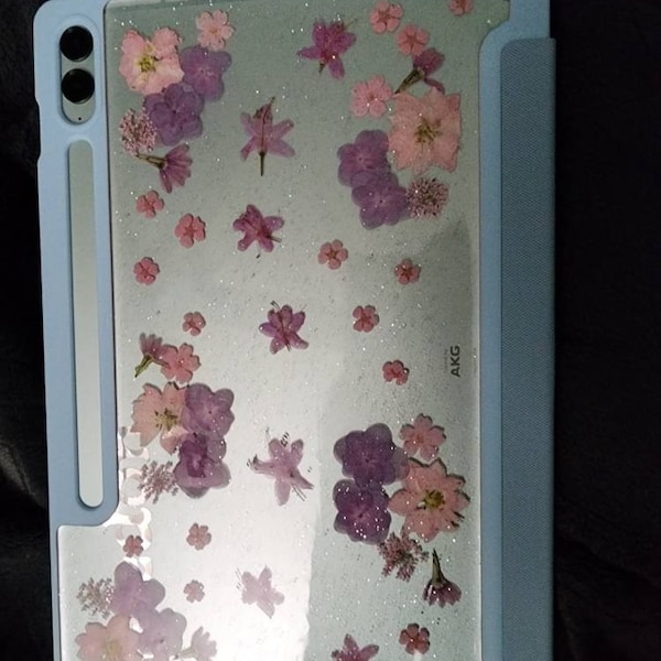 Real Pressed Pink Flower Glitter Case for Samsung Tab S11 S10 S9 S8 ...