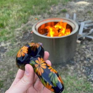 Cobalt blue floral glass pipe