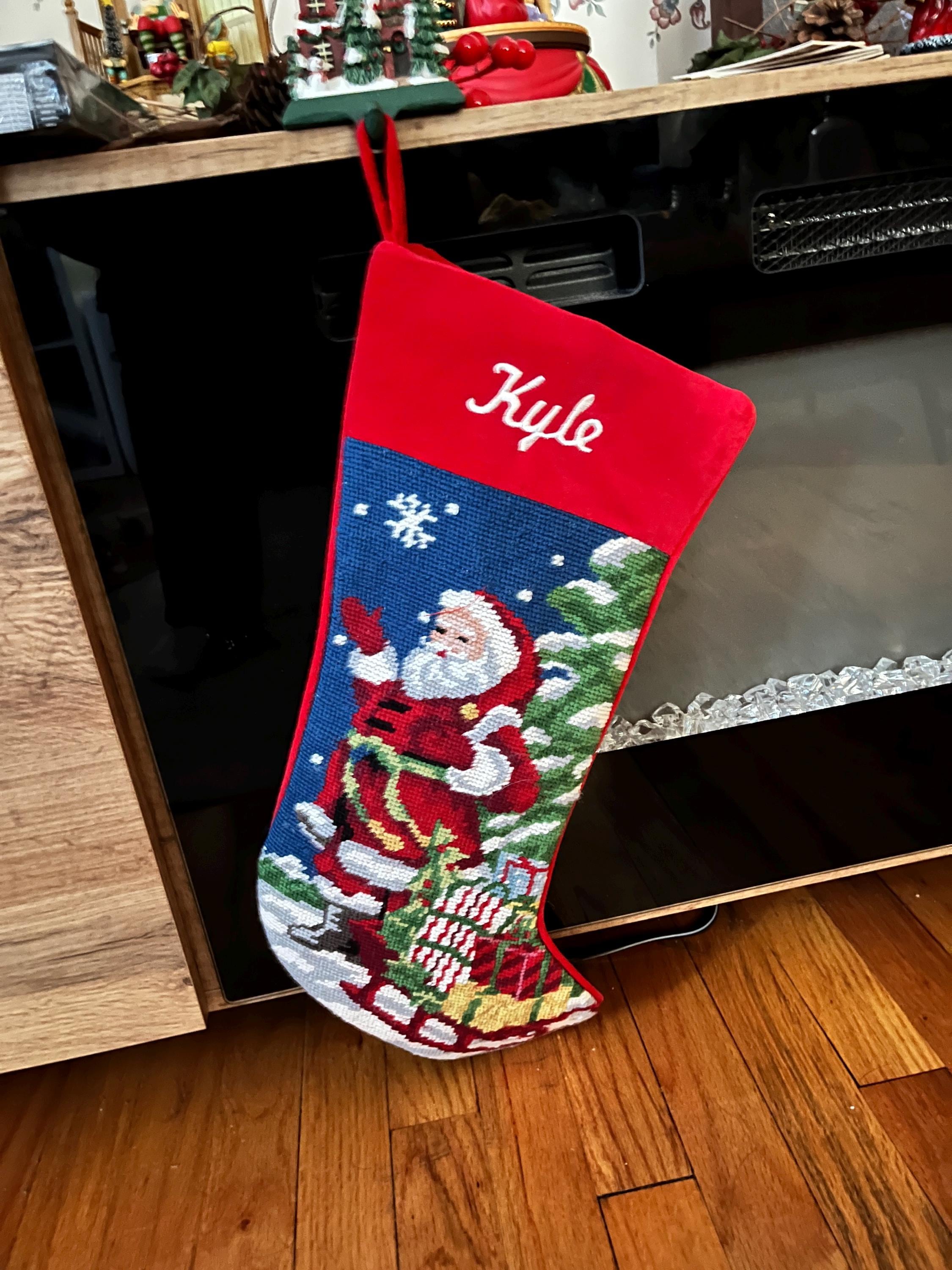 Needlepoint Christmas Stockings Personalized Santa Nutcracker Reindeer Old World Finished Embroidered Stockings with Names