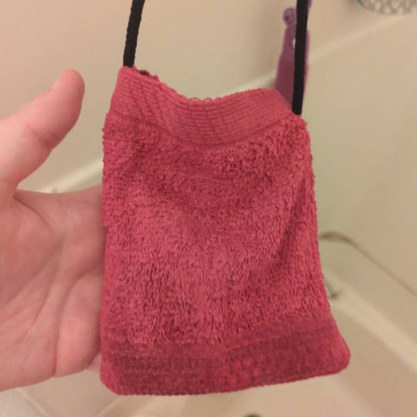 SOAP SAVER BAG Holder Soap Pouch Terry Cloth Cotton blue White