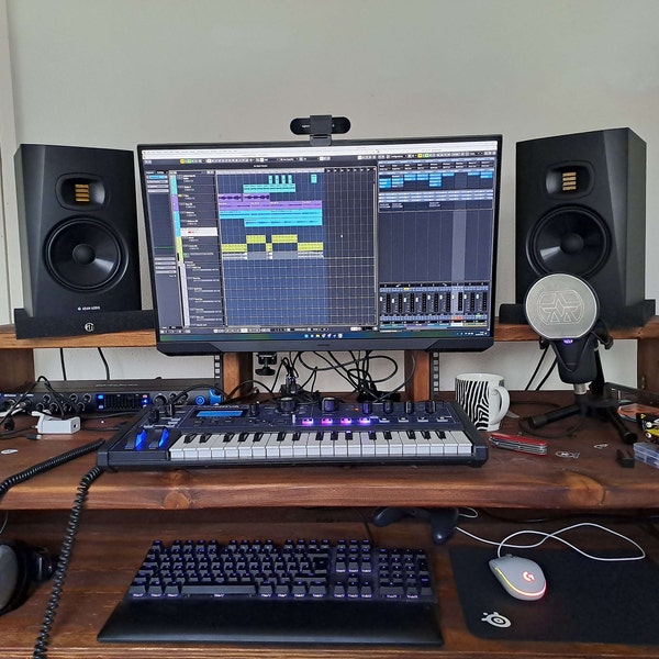 Studio Desk | Modern Rustic Design | Riser Shelf | 19