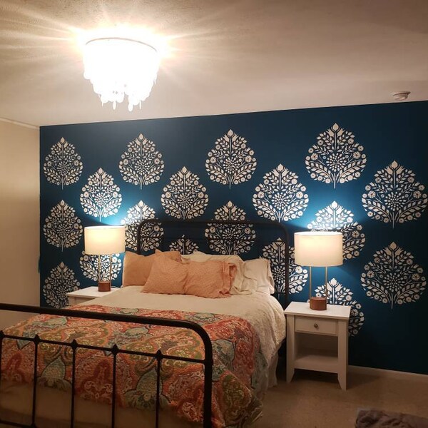 Leaf Damask Pattern Wall Stencil for Painting – Large Reusable Stencils ...