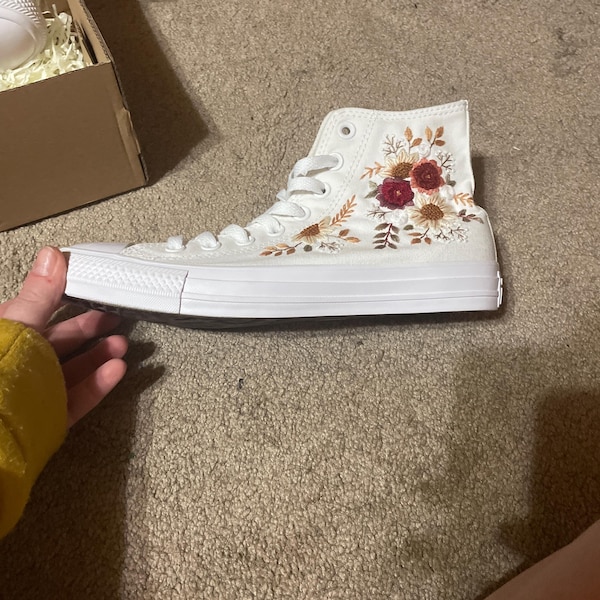 Wedding Converse for Bride, Fall Rustic Flower Embroidered Converse ...