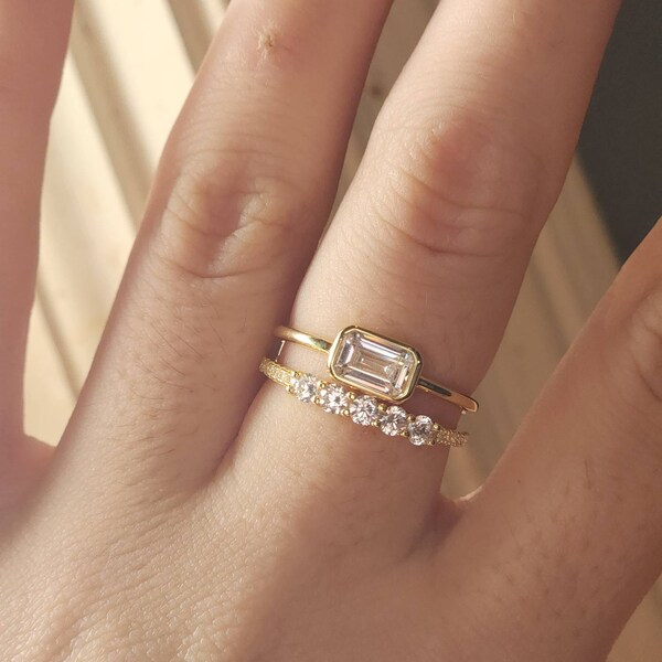 Dainty CZ Stacking Ring, Gold Minimalist Ring, CZ Ring, Simple Diamond ...