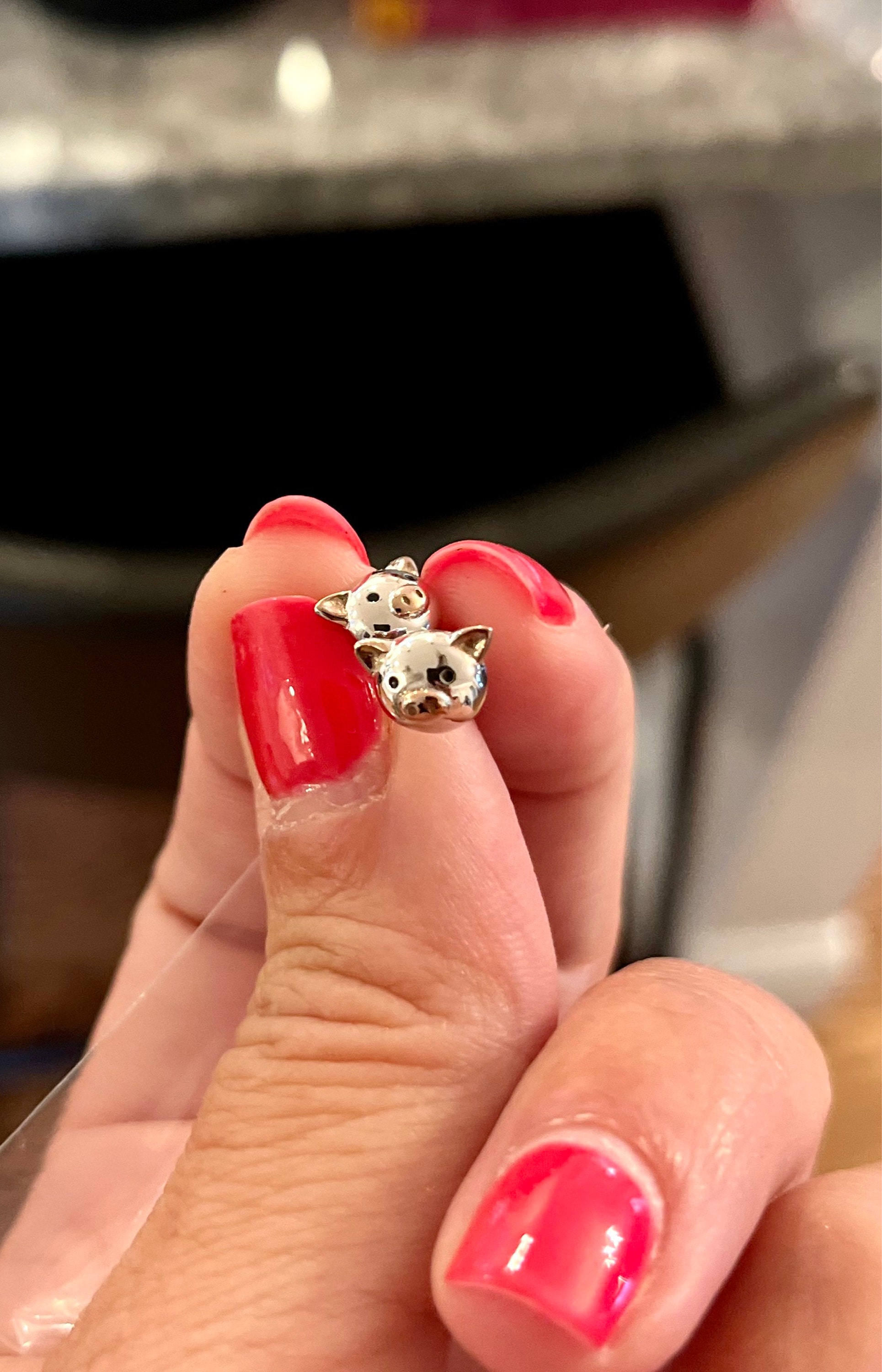 Cute Little Pig Stud Earrings in Sterling Silver - Silver and Rose Gold - Farm Animal Earrings - Whimsical and Pretty Jewellery