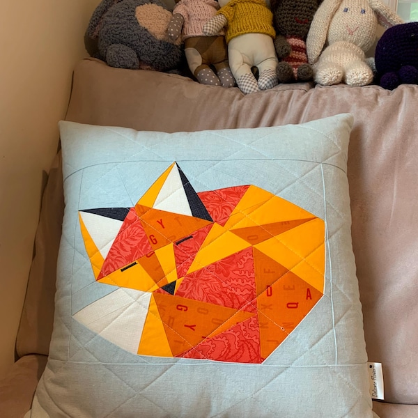 Sleeping Fox Paper Piecing Pattern - 16" X 16" Quilt Block - Digital ...