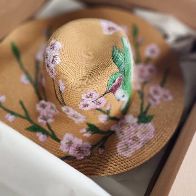 Hand-painted Hibiscus Fedora: Tropical Straw Summer Hat - Etsy display picture 1