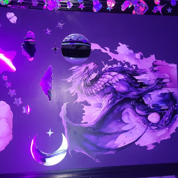 Purple Dragon Wall Decal - Magical Theme Wall Decor - Fantasy Purple ...