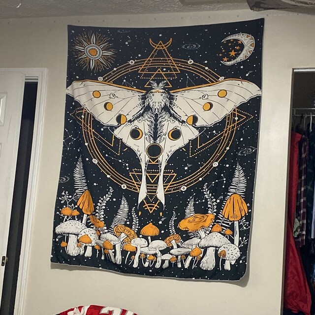 Moth Tapestry Trippy Wall Hanging Mushroom Tapestries moon Phase Tapestry Celestial Stars Tapestry Butterfly Art Decor Goth Decor Etsy