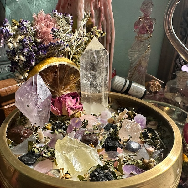 Self Love Intention Candle With Crystals, Herbs & Flowers- Black ...