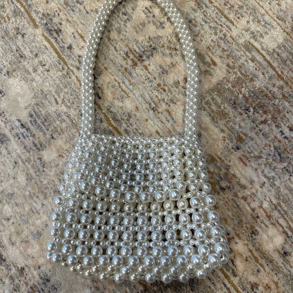 Bamboo Top Handle Beaded Bucket Clutch Bag