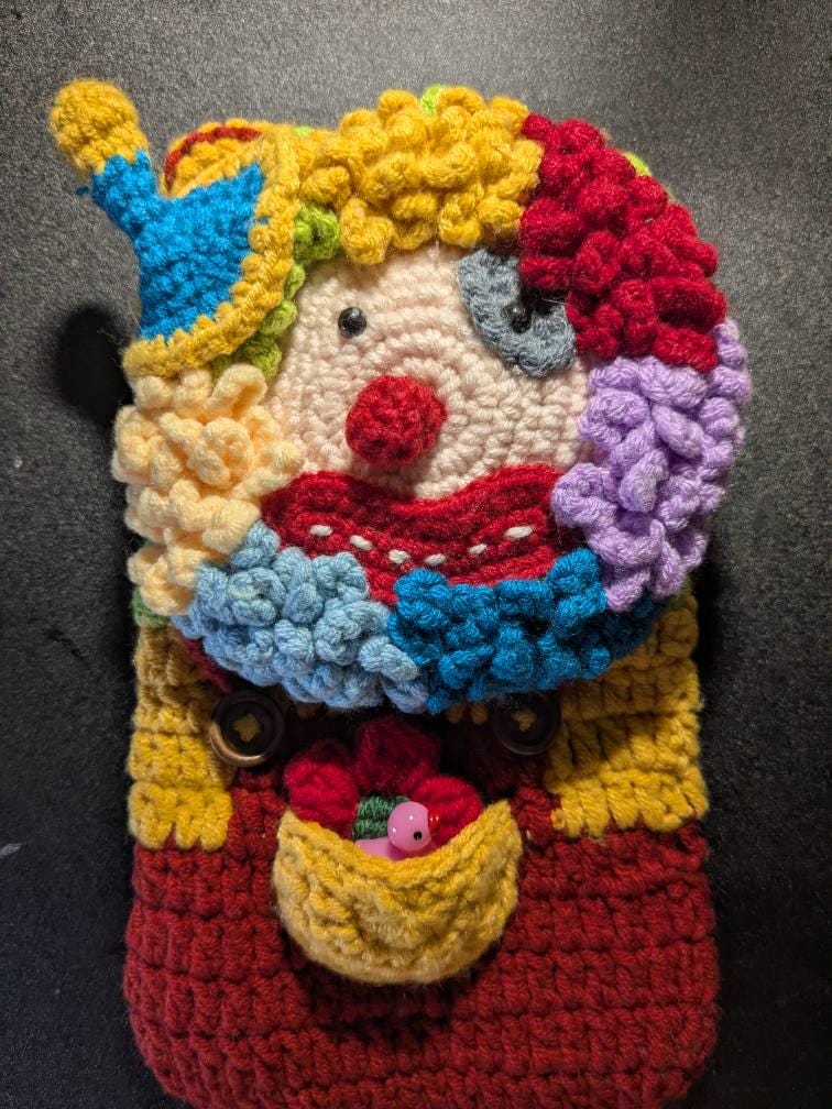 Handmade Crochet clown  phone bag,ugly phone case，crochet bag | personalized trick or treat bags | adult halloween costume | Christmas gift|