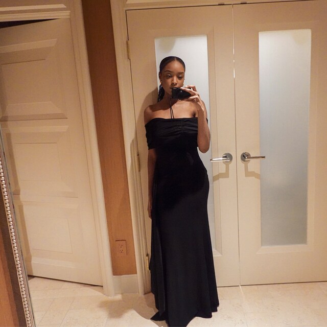 black cotton bridesmaid dresses AW.Bridal A-line V-Neck Floor Length Cap Sleeves Chiffon Long Bridesmaid Dresses Black Size 6
