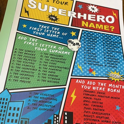 What's Your Superhero Name Printable, Instant Download Party Game ...