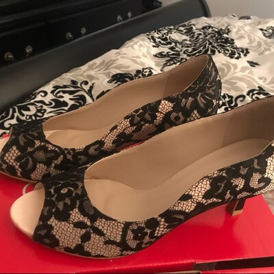 Georgia Custom Made Black Lace Heels, Black Satin Lace Wedding Shoes ...