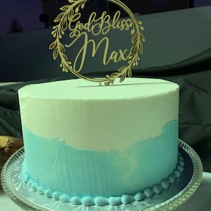 God Bless Cake Topper, Custom Name Cake Topper, Christening Cake Topper, First Holy Communion Confirmation Cake Topper, Rustic Cake Decor photo