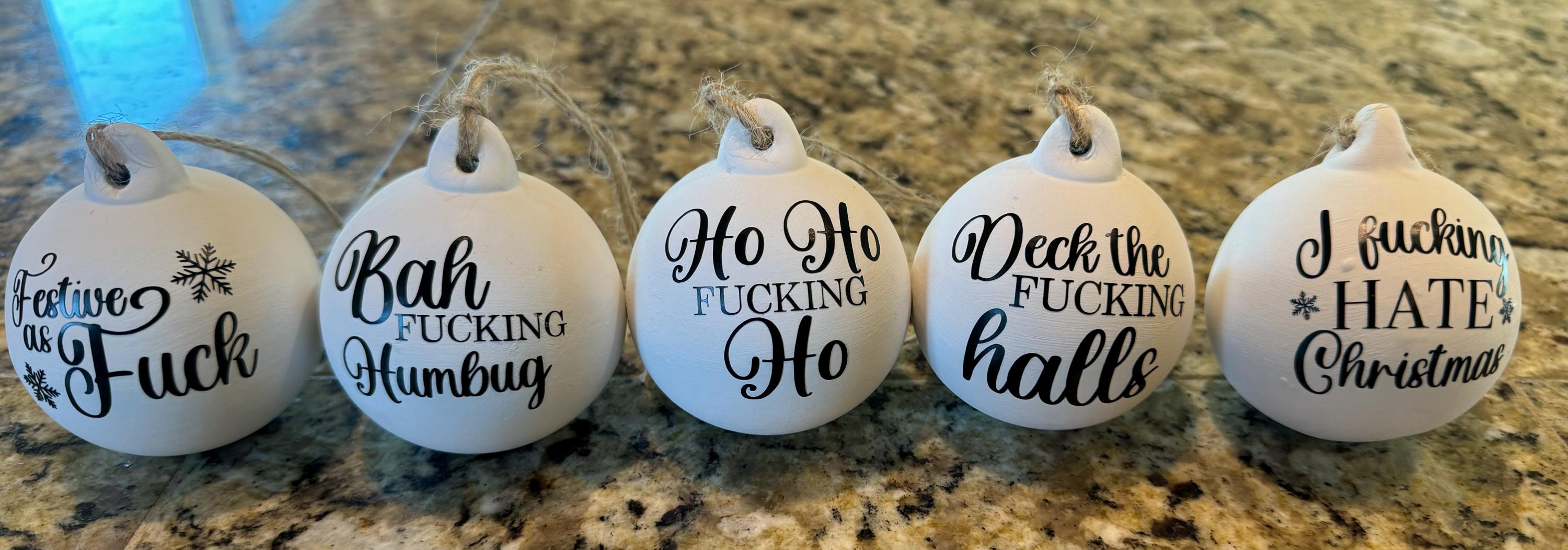 Rude Baubles | Funny Offensive Bauble | Swear Words | Secret Santa | Novelty Gift | Christmas Baubles | Ceramic Bauble | Minimalist Bauble