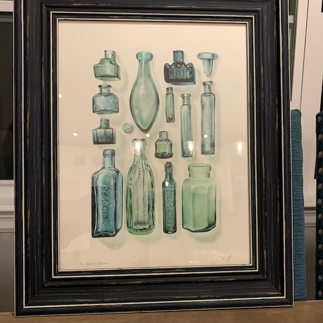 Vintage Glass Bottles Colored Pencil Art Print by Headspace Illustrations 