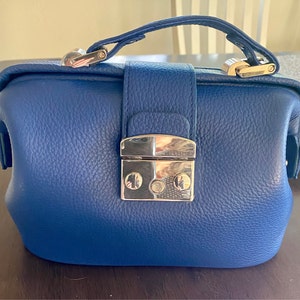Dark Blue Leather Doctor Handbag, Handmade Leather Doctor Style Bag ...