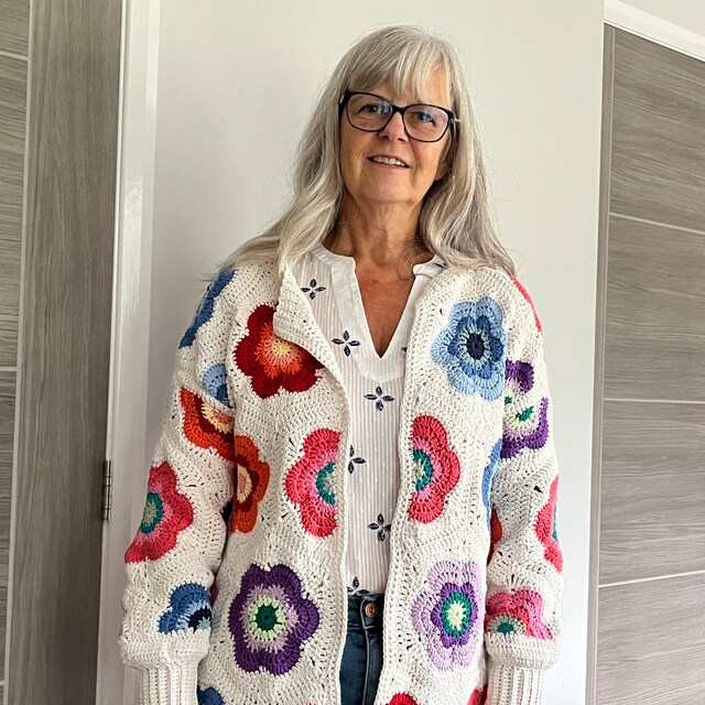 Retro Flower Colab Crochet Cardigan - Etsy