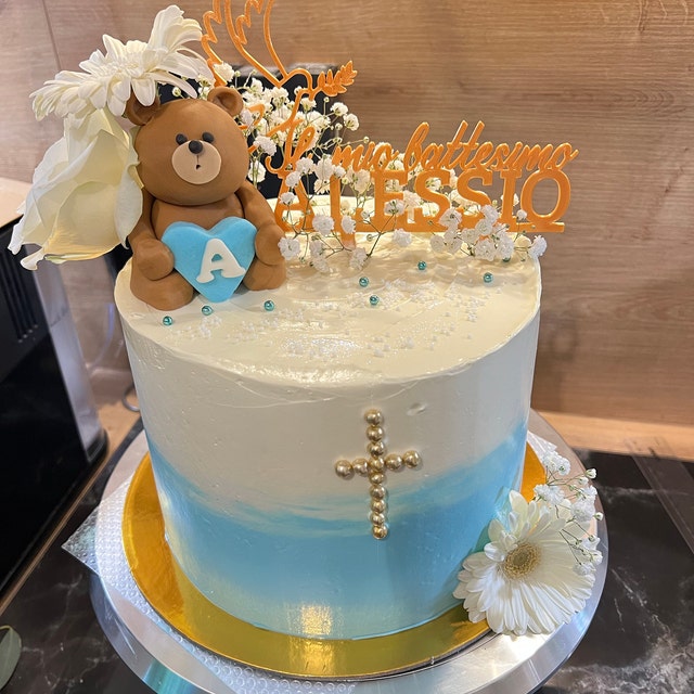 Topper Per Torta Battesimo 'Mi Bautizo' Oro Glitter - Croce E Colomba Per Prima Comunione