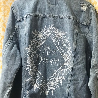 Simple Flower Design mrs Denim Jacket Custom Painted Denim - Etsy