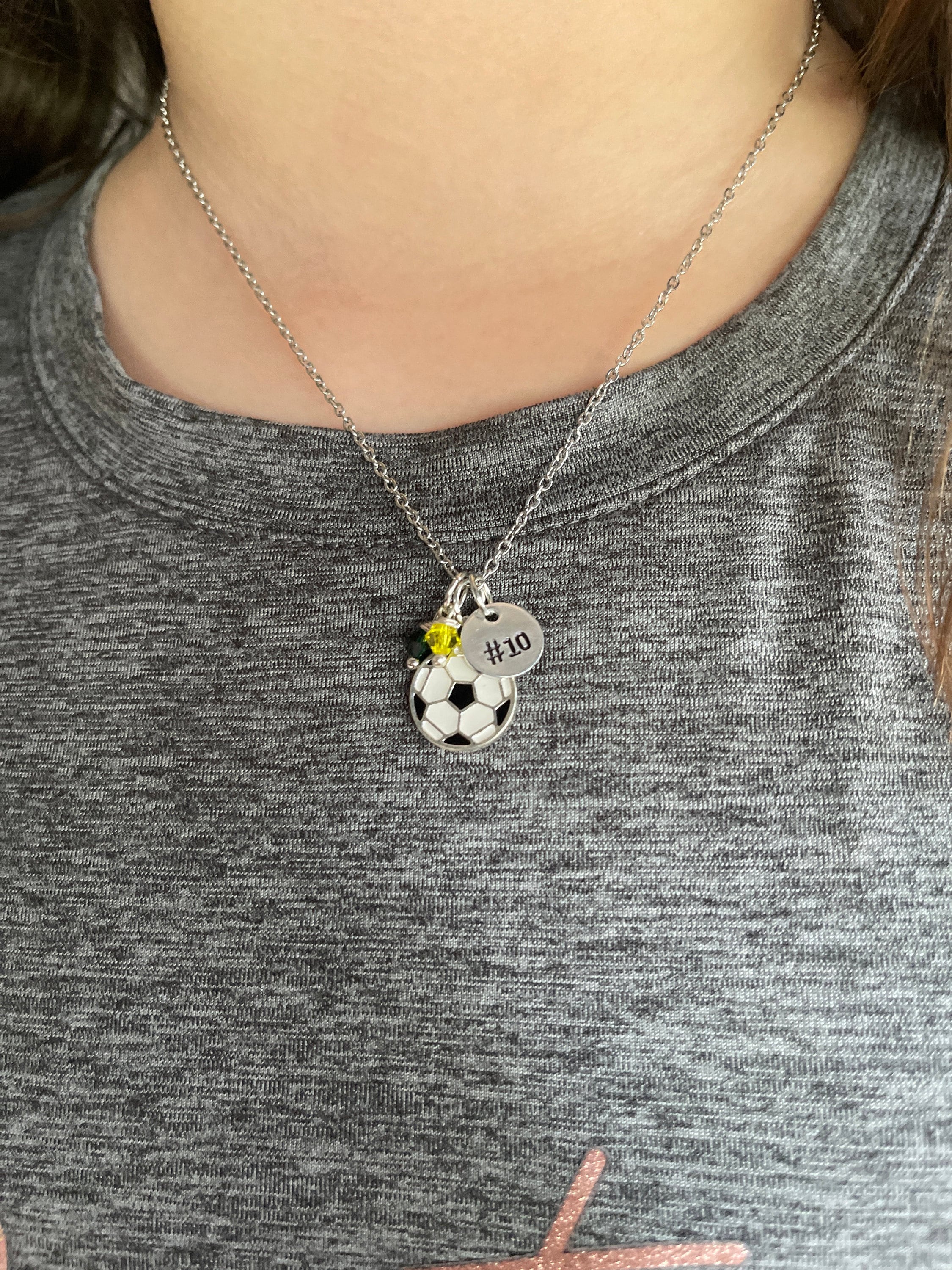 Soccer Necklace • Soccer Team Gift • Coach Gift • Personalized Sports Ball • Tots High School Colors Charm • Varsity Soccer Player Gift