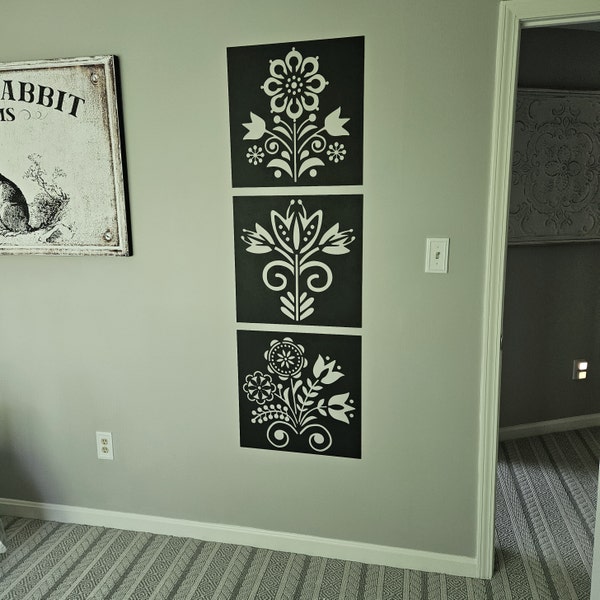 Picture of Scandinavian Folk Flowers Wooden Wall Decor, Floral Wooden Art, Nordic ...