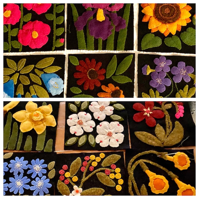 Wool applique pattern kit table runner rug flowers “Jacobean