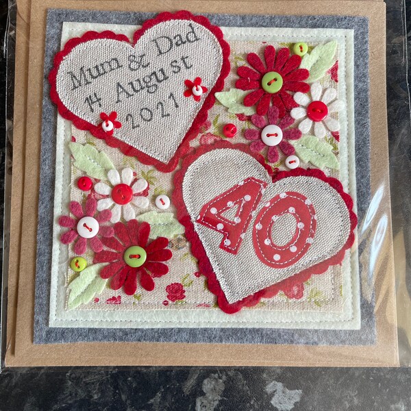 Handmade Ruby 40th Anniversary Card | Felt Flowers - Etsy