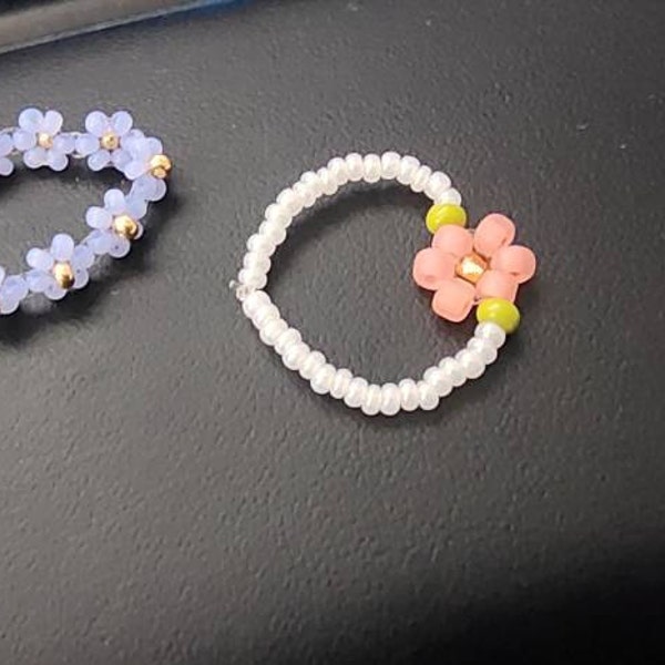 Beaded Flower Rings, Stackable Rings - Etsy