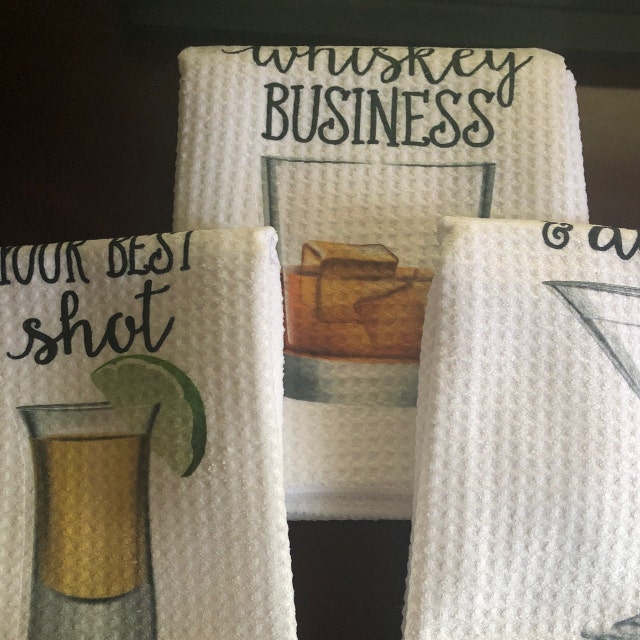 NEW!! 5 Funny Kitchen Towels, Fun Dish Towels with Wine Alcohol Drink Theme  - Towels & Washcloths, Facebook Marketplace