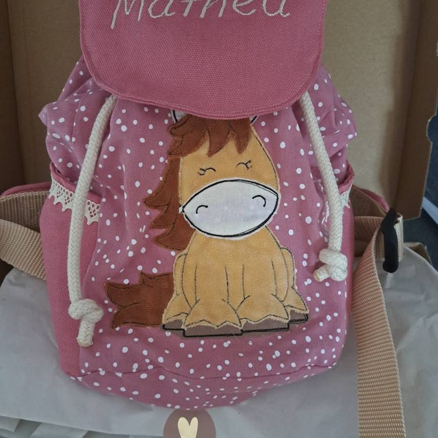 Schulrucksack Für Kinder & Teenager – Personalisierbar Mit Weißem Pferd, 40x28,5x17 Cm, Uni-Größe