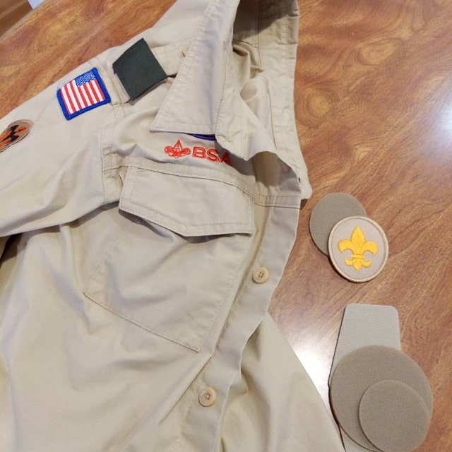 Tan Sew-on VELCRO® Brand fasteners for Attaching Patches to Scouts BSA  Shirts