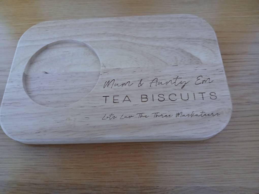 Personalized Custom Engraved Wooden Tea & Biscuit Board Serving Board Novelty Gift Birthday Valentines Housewarming Wedding Christmas