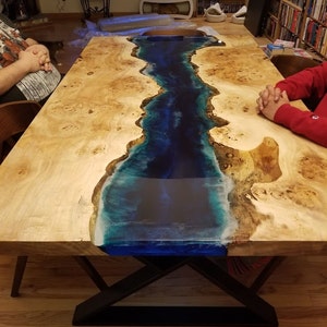 Ocean Table, Custom 72” x 42” Poplar Ocean Blue, Turquoise White