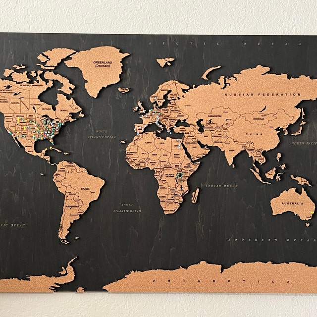 Naiovety Tira de mapa del mundo de viaje, tablero de corcho de con  chinchetas, Fondo de oficina de enseñanza autoadhesivo, decoración