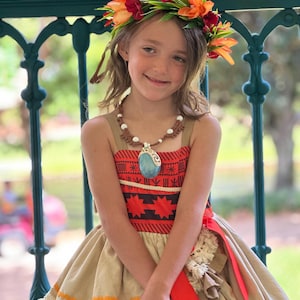 Costume Moana Enfant – Déguisement Princesse Avec Robe, Collier, Bracelet Et Chapeau, Pour Fille 3-11 Ans, Cosplay Disney, Tenue Anniversaire Et Carnaval