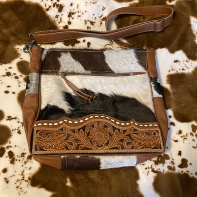 Miranda Tooled Leather and Cowhide Large Tote Size Crossbody - Etsy