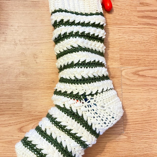 A customer's finished Wheat Stitch Stocking Crochet Pattern
