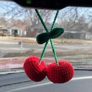 Cherry Car Mirror Charms, Crochet & Knitted Hanging Decor
