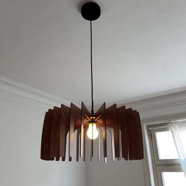 Wood Pendant Light, Wooden Lampshade, Ceiling Fixture, Modern Design ...