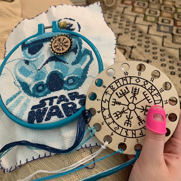 Viking Runic Compass Embroidery Floss Thread Storage Holder - Vegvisir ...